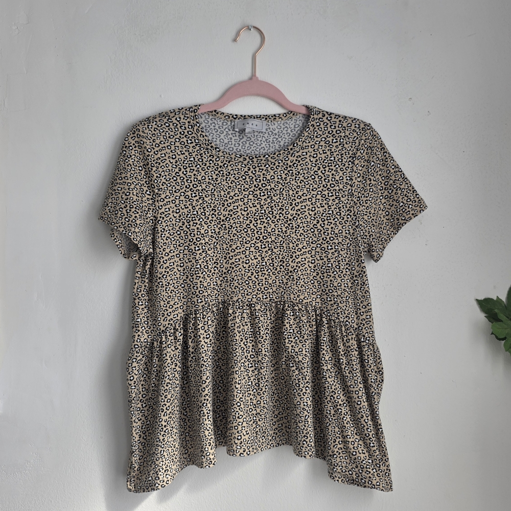 Gaze Animal Print Ruffled Hem Peplum Babydoll Blouse